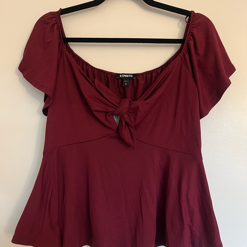 Express Deep Red / Burgundy Knot Detail Top
